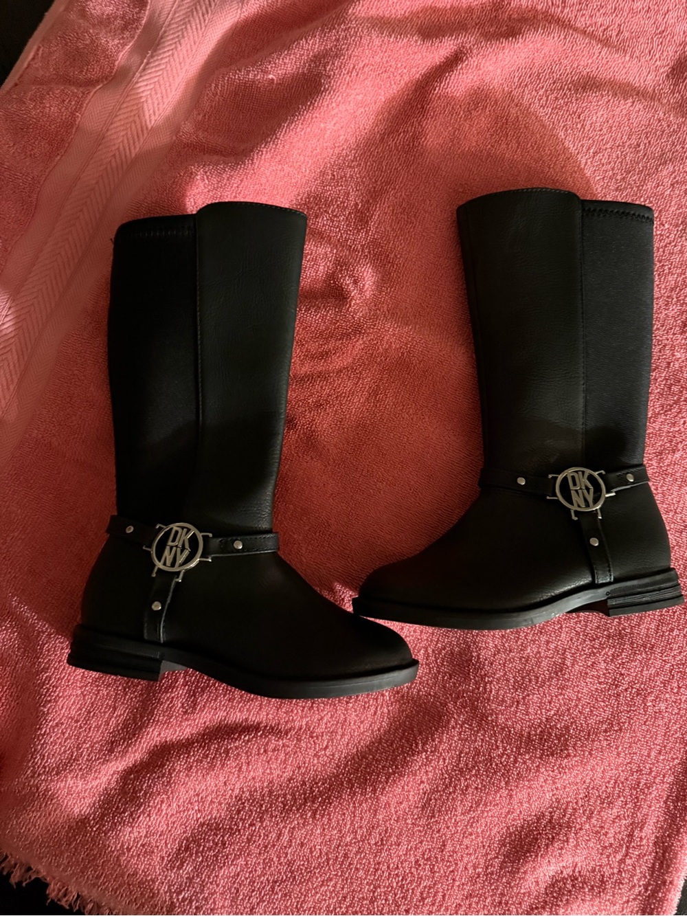 DKNY Black Mid-Calf Logo Harness Boots